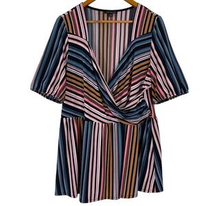 Lane Bryant Top Womens 18/20 Multicolor Striped Sweetheart Neck Surplice Peplum